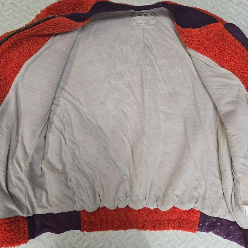 We The Free People Rivington Red Purple Sherpa Fleece Bomber Jacket Womens Small